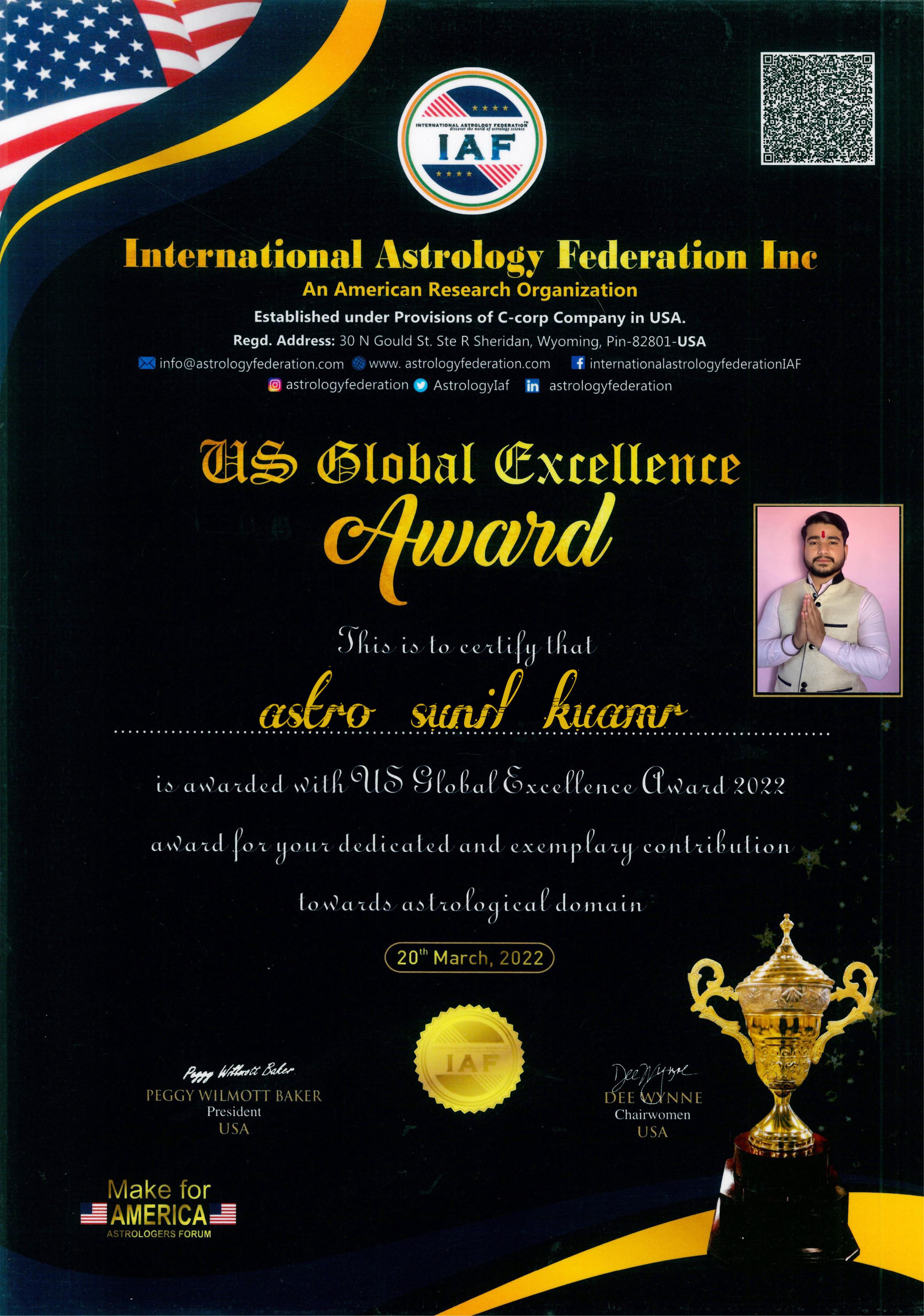 US Global Excellence Award